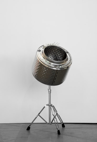 Yngve Holgen Sensitive to Detergent, Drive the Change  2012  Drum, drum stand, 3D print, sock  Image courtesy of the artist 