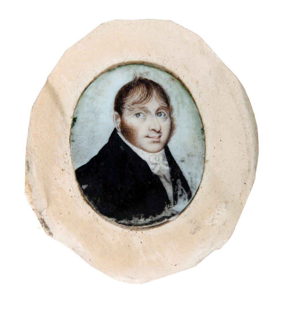 Miniature Portrait of a Gentleman, artist unknown, watercolour on paper, painting measures 3.5cm x 2.8cm