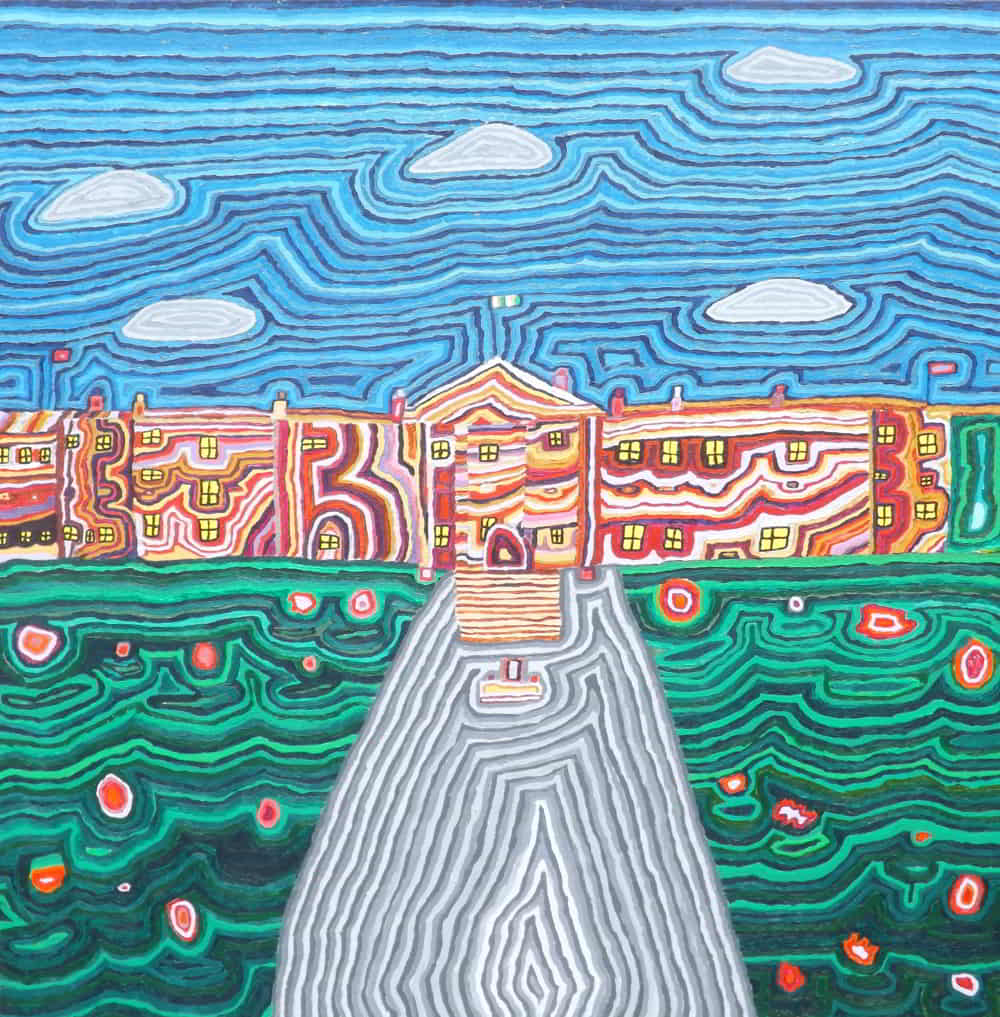 Image: Marie Holohan, Áras an Uachtaráin, 2019, acrylic on canvas. Courtesy of the Artist and CUMAS Arts Ability Studio Group.