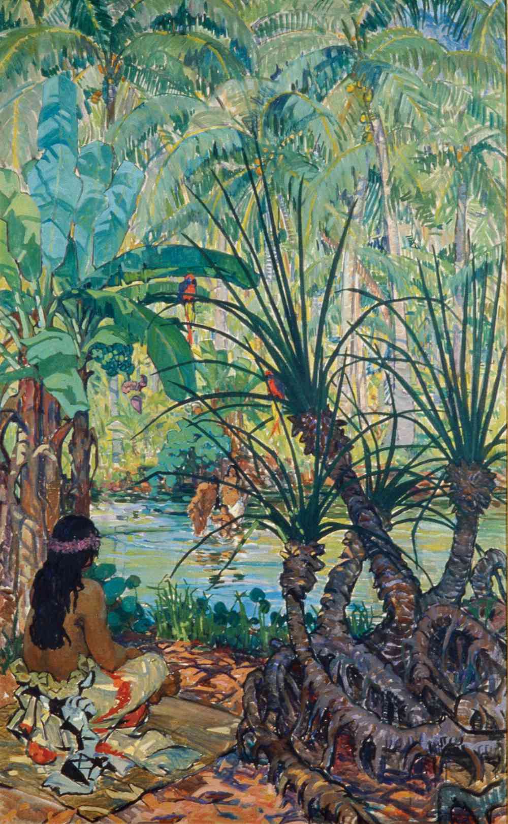 CAG.2773 Mary Swanzy, Samoan Scene, 1924, olaphictiúr ar chanbhás, 152 x 192 cm. Bronnta ar an Stát, 2012 (Bailiúchán Ealaíne AIB). © Eastát Mary Swanzy.