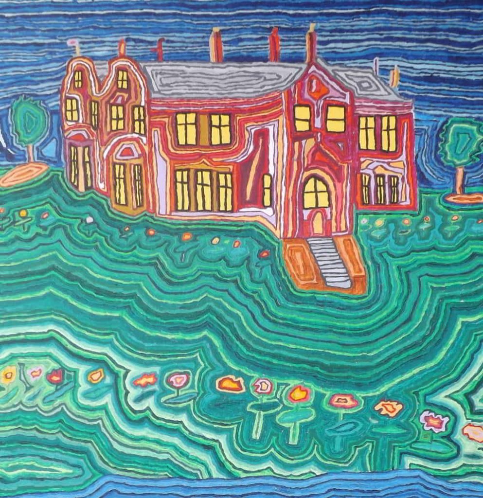 Image. Marie Holohan, ‘The Tyrone Guthrie Centre, Annaghmakerrig’, 2019, acrylic on canvas. Courtesy of the Artist and CUMAS Arts Ability Studio Group.