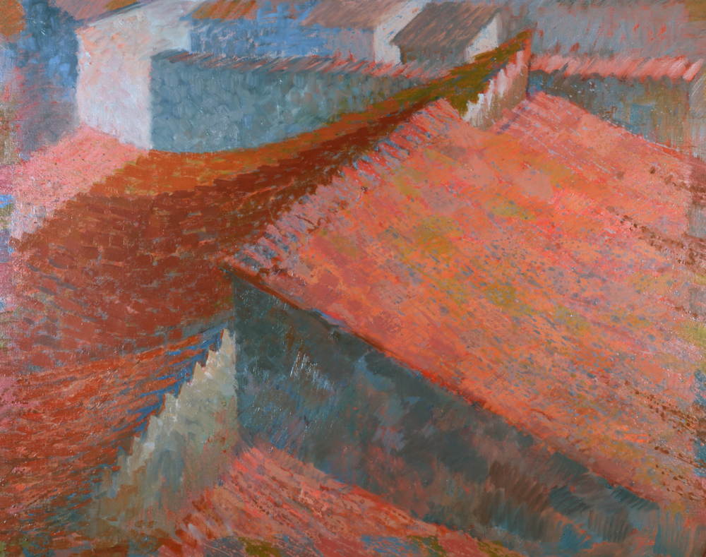 CAG.408 Alicia Boyle, Red Roofs, Nerja, 1973, acrylic on canvas, 91 x 71 cm. Purchased, the Artist, 1974 (Gibson Bequest Fund). © the artist's estate