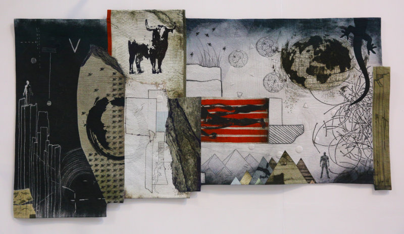 Anne Kiely & Mary Palmer, Who Will Tell the Bees, 2018, art quilt (textiles and mixed media), 125 x 250 cm. Purchased, the Artists, 2021. © the web