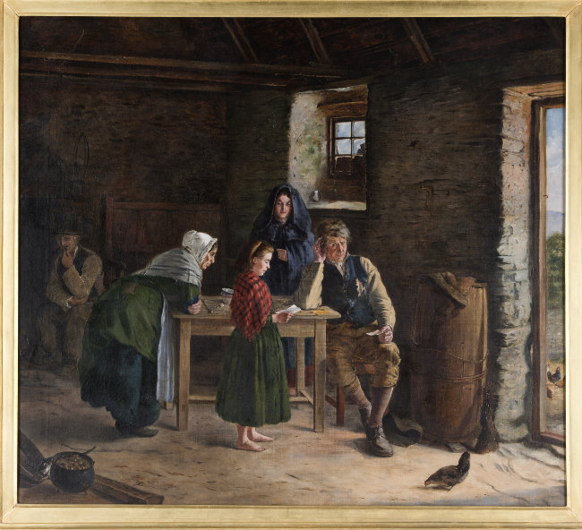CAG.0320 James Brenan, News from America, 1875, oil on canvas, 81.5 x 91 cm. Presented, the Artist