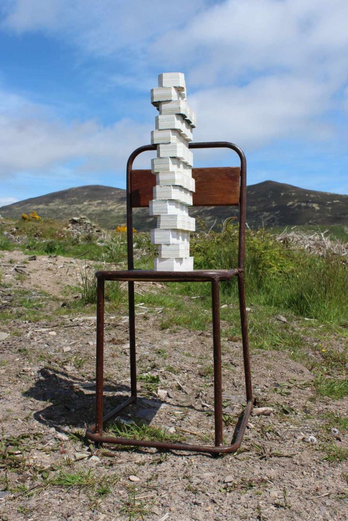 Image: Debbie Godsell, 'Stack', 2019-21, repurposed original screen prints and etchings on wooden chair, 95 x 38 x 38 cm. Courtesy of the Artist.