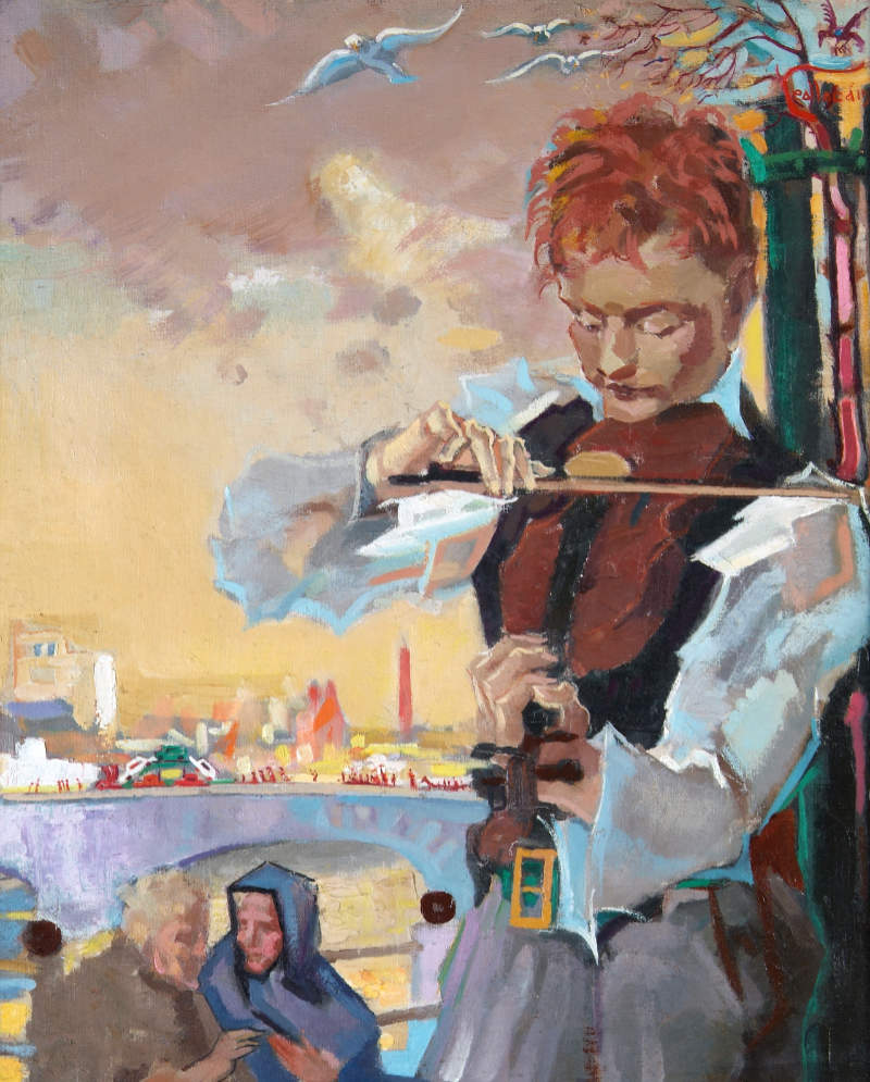 Diarmuid O’Ceallacháin, The Fiddler, 1940s-70s, acrylic on canvas, 68 x 55 cm. Purchased, 2003. © the artist’s estate web