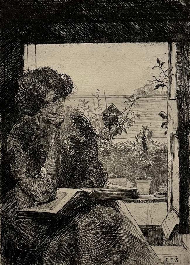 Estella-Solomons,-Self-Portrait,-undated-(reprint-from-original-plate,-1973),-etching-(1650),-7.4-x-12.5-cm.-Presented,-Dr-J.B.-Kearney.-©-the-artist’s-estate