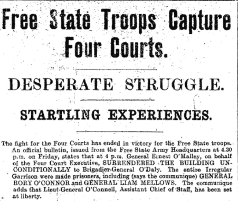 Free State Troops Capture Four Courts newspaper article