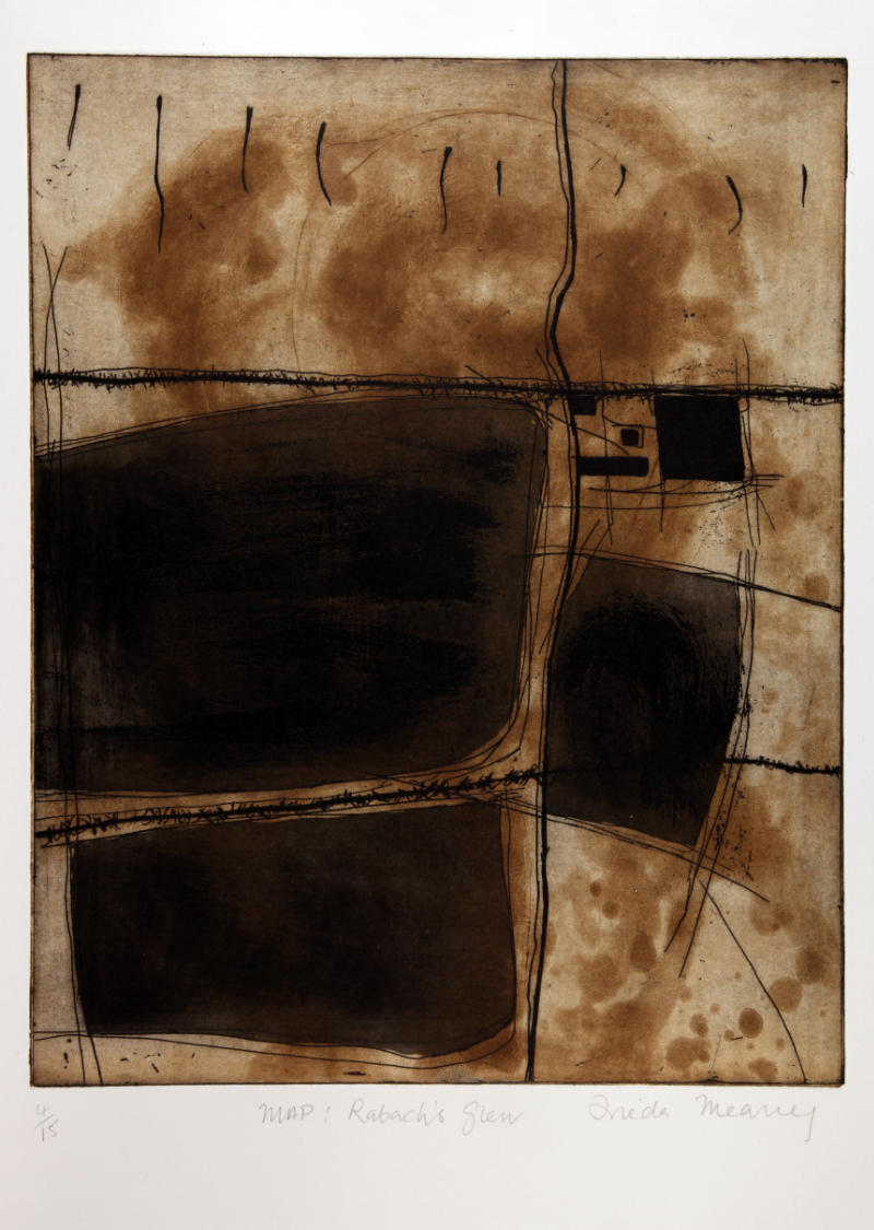 Frieda Meaney, Map Rabach’s Glen, 2002, etching and carborundum on paper (415), 35 x 27.5 cm. Purchased, 2003. © the artist web