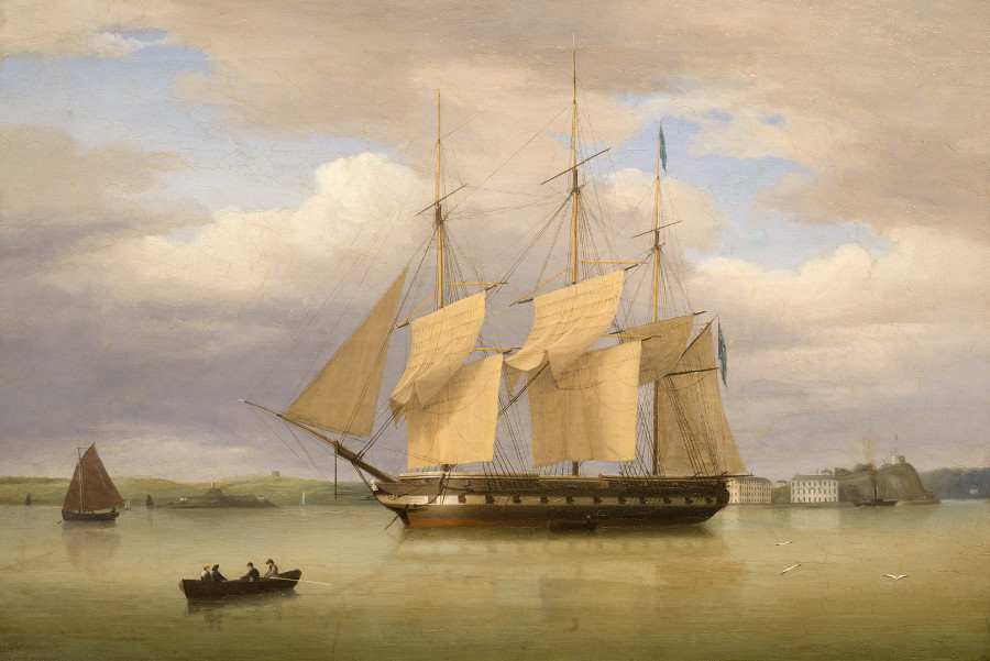 George Mounsey Wheatley Atkinson, Naval Frigate Off Haulbowline, c.1845, oil on canvas, 82 x 111 cm. Presented, Port of Cork, 2021 (Port of Cork Collection) web