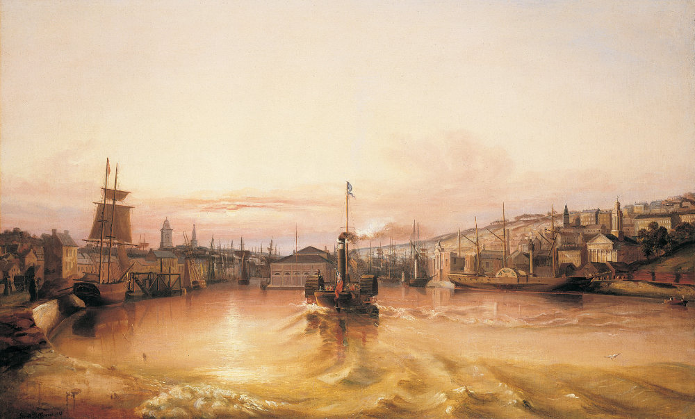 George Mounsey Wheatley Atkinson, Paddle Steamer Entering the Port of Cork, 1842, oil on canvas, 61 x 100 cm. Purchased, 1987_1000+