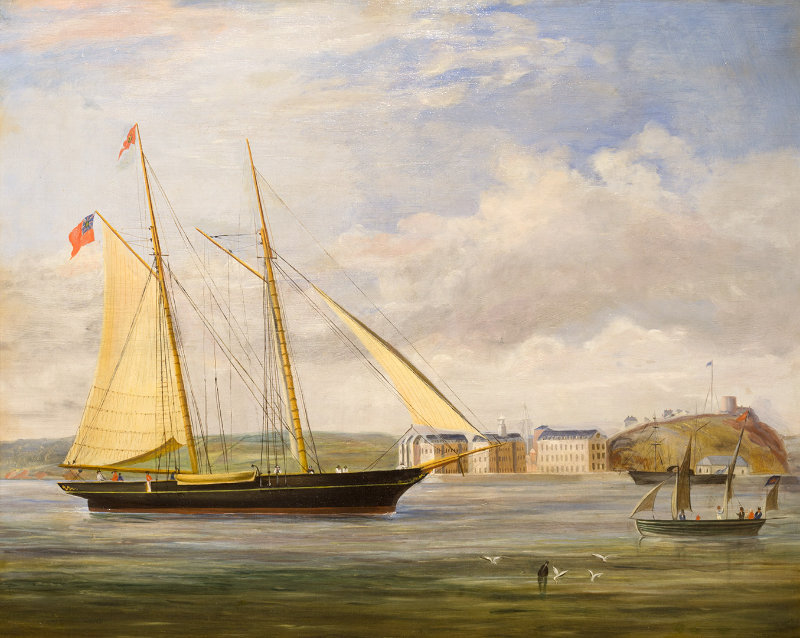 George Mounsey Wheatley Atkinson, Racing Schooner Crossing the Line at Whitepoint, c.1865, oil on canvas, 64.1 x 76 cm. Presented, Port of Cork, 2021 (Port of Cork Collection)_web