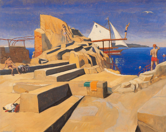 Harry Aaron Kernoff, The Forty Foot, Sandycove, 1940, oil on board, 60.5 x 75 cm. Presented to the State, 2012 (AIB Art Collection). © the artist’s estate
