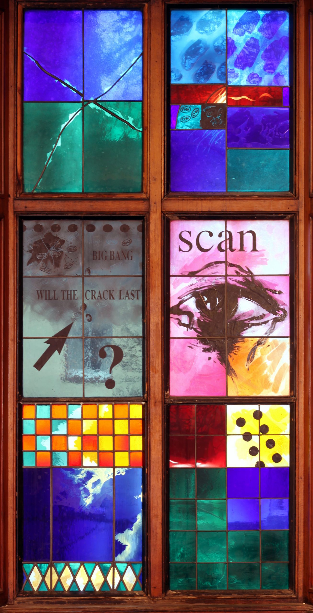 James Scanlon, Lonradh, 1993, stained-glass installation, 275 x 130 cm. Presented, Friends of the Crawford Art Gallery, 1993. © the artist.