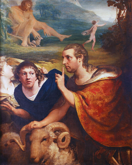 Portraits of Barry and Burke in the Characters of Ulysses and his Companion fleeing from the Cave of Polyphemus c.1776 Oil on canvas 127 x 102 cm