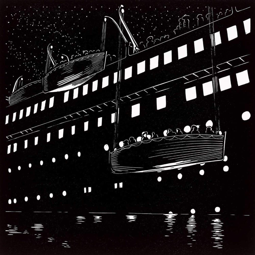Jamie Murphy, Life Boats, 2012, lino-cut print, 38.4 x 37.8 cm. Purchased, 2014. © the artist_