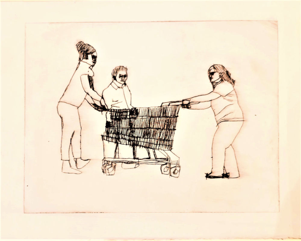 Image: John Keating, 'Shopping Trolley' , ink on paper, 30cm x 23cm. Courtesy of the Artist and Crawford Supported Studio.