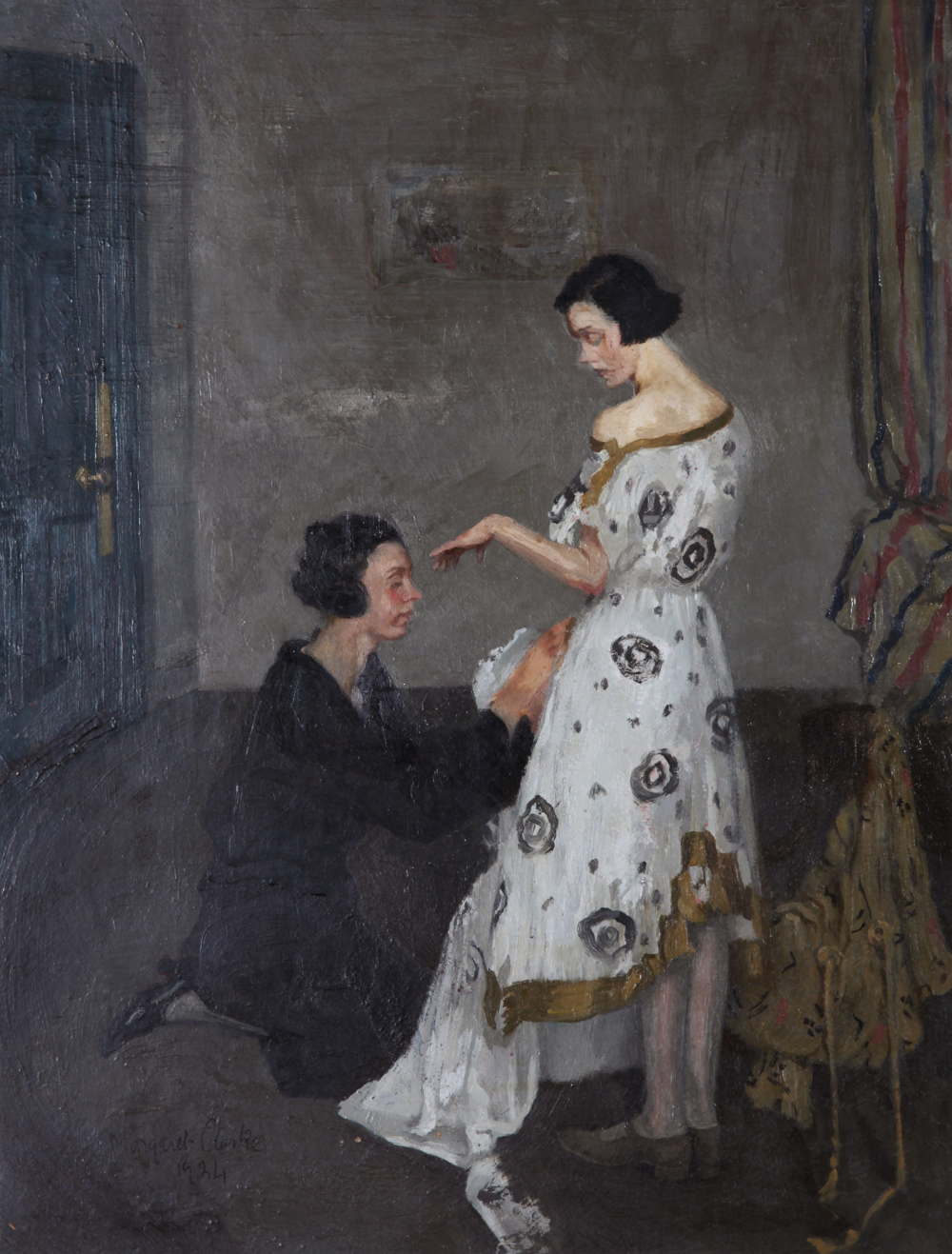 CAG.57 Margaret Clarke, The Dressmaker, 1924, oil on board, 57 x 44.5 cm. Donated, Lennox Robinson. © the artist’s estate