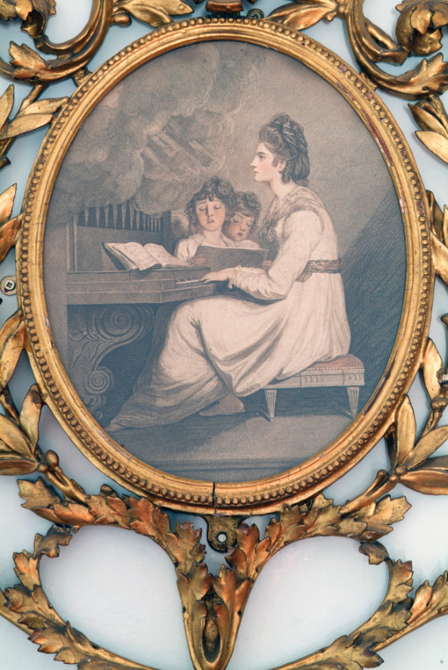 Mrs Richard Brinsley Sheridan as Saint Cecilia, coloured stipple engraving.