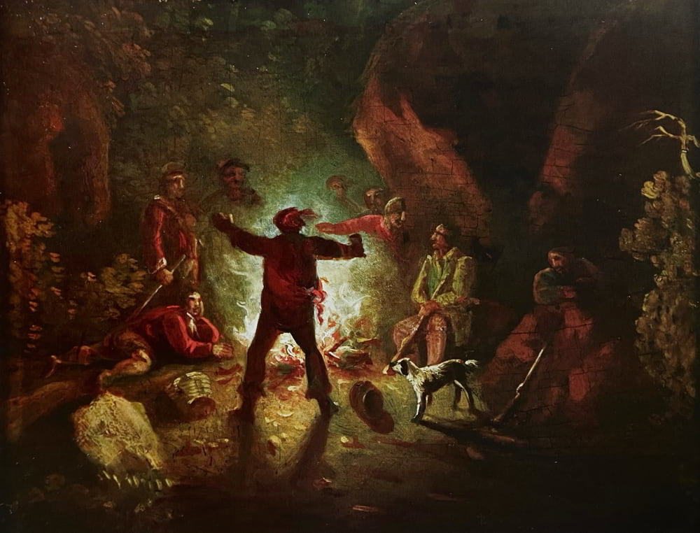 Nathaniel Grogan, Banditti around a campfire, c.1796, oil on panel, 24 x 27 cm. Presented, 1998 (Fr McGrath Bequest)_