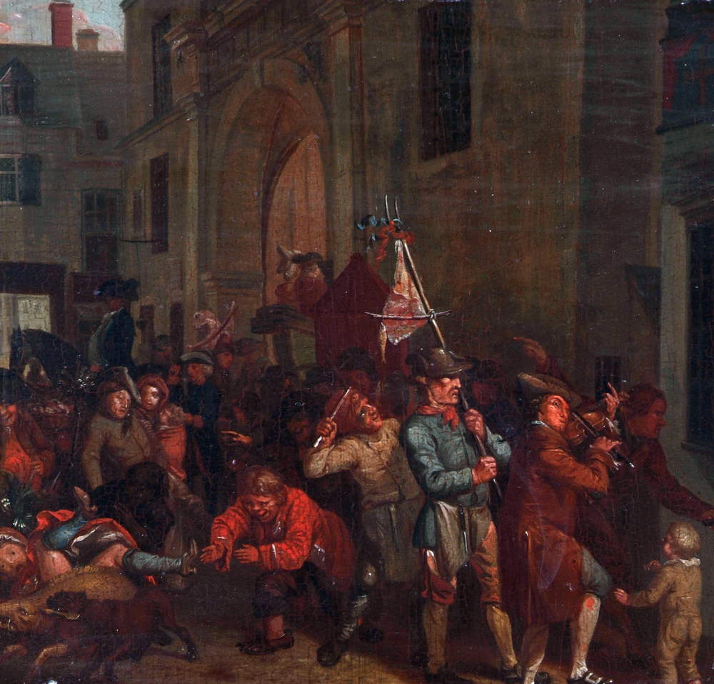 Nathaniel Grogan, Whipping the Herring out of Town – A Scene of Cork, c.1800, oil on panel, 25.5 x 29 cm. Purchased, 1992_opt