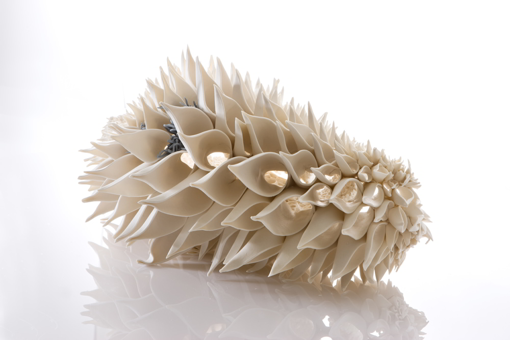 Nuala O’Donovan, Teasel – Grey Area, 2020, porcelain, 24 x 38 x 52 cm. Purchased, 2020. © the artist_
