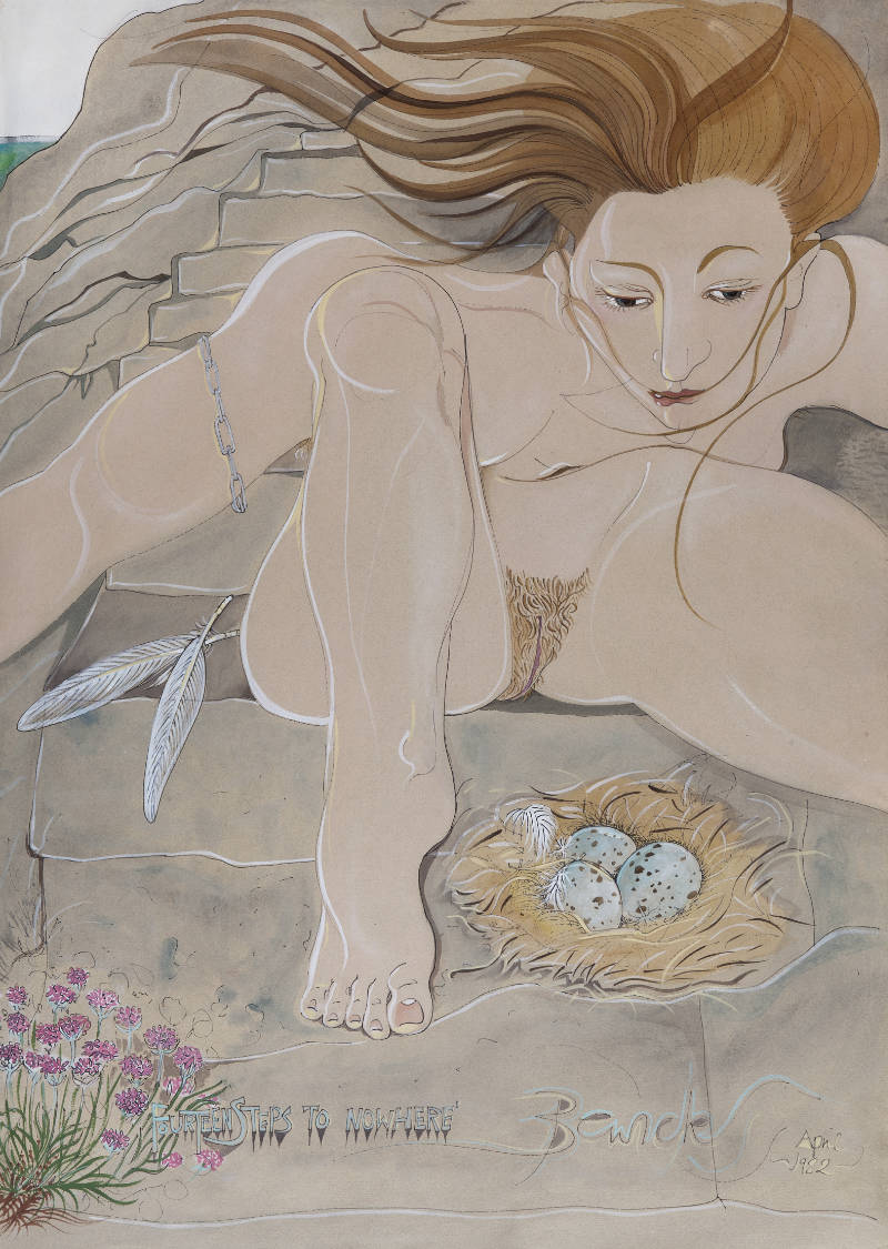 Pauline Bewick, Fourteen Steps to Nowhere, 1982, watercolour on paper, 51 x 45.5 cm. Presented, the Artist, 1989. © the artist’s estate