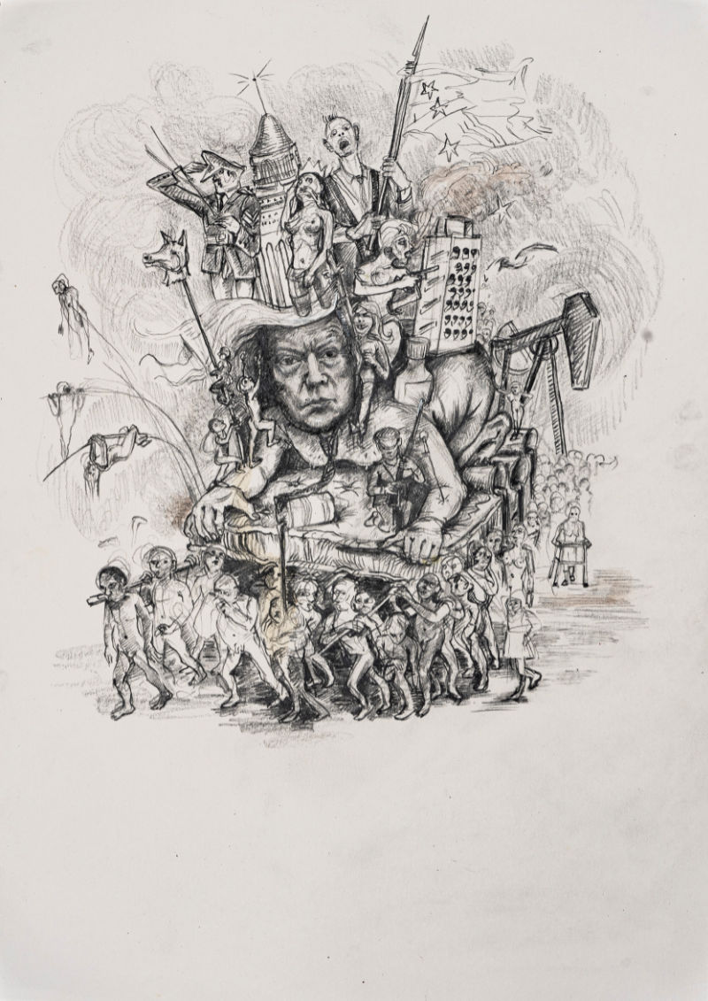 Rita Duffy, The Emperor Has No Clothes, 2020, graphite on paper, 29.7 x 21 cm. Purchased, 2021. © the artist web