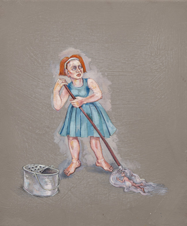Rita Duffy, The Housework Series No.14, 2022, oil on linen, 25 x 30 cm. Purchased, 2023. © the artist web