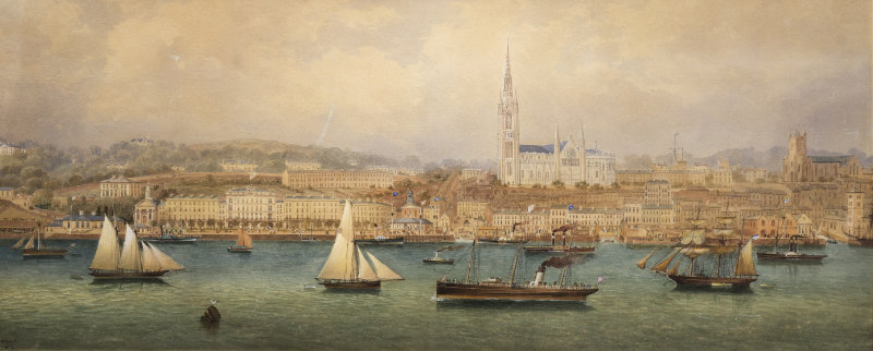 Robert Lowe Stopford, Panoramic View of Queenstown, 1877, watercolour, 97 x 41 cm. Presented, Port of Cork, 2021 (Port of Cork Collection)_web