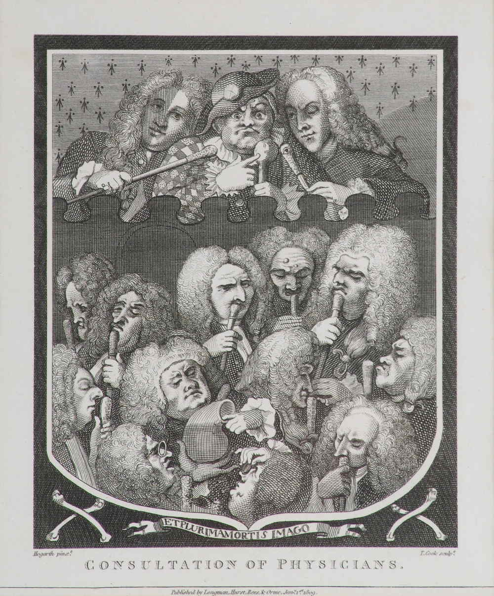 Thomas Cook, after William Hogarth, Consultation of Physicians, 1809, engraving, 16.5 x 14.5 cm. Purchased, 1998_