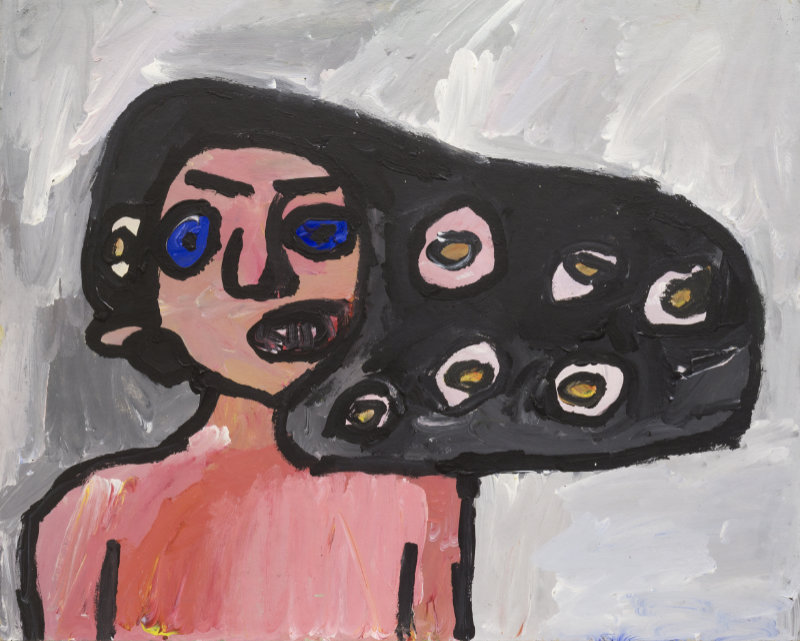 Yvonne Condon, Untitled (Hair and Eyes), undated, acrylic on cardboard, 40 x 50 cm. Purchased, the Artist with Crawford Supported Studios, 2021_web