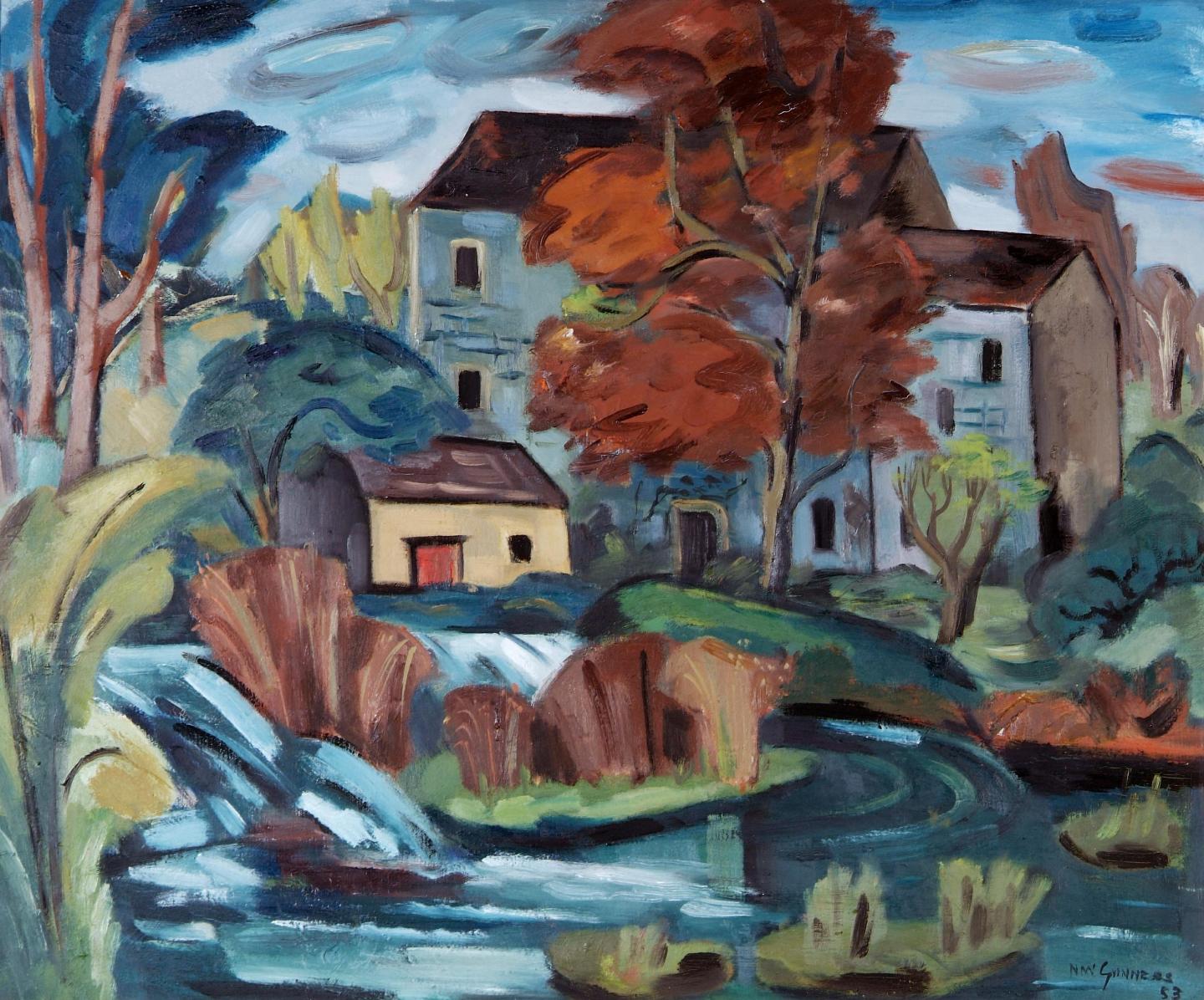 Norah McGuinness, The Mill Waters, 1953, oil on board, 64 x 76.3 cm. Purchased, Munster Fine Art Society, 1956 (Gibson Bequest Fund). © the artist’s estate.