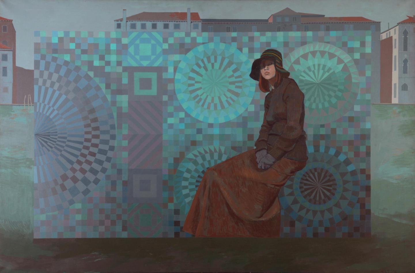 Mary Lloyd-Jones, Hat Found in Venice, 1974, acrylic on canvas, 122 x 182.5 cm. Purchased, 1976 (Gibson Bequest Fund). © the artist.